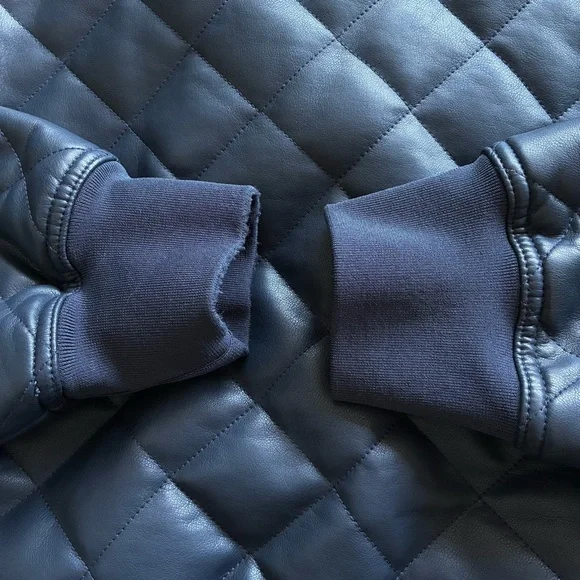 Rebecca Minkoff Diamond Quilted Faux Leather Navy Blue Bomber Jacket - Picture 12 of 12